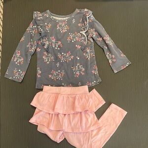 Gray and Pink Ruffle unicorn top and skirt pants